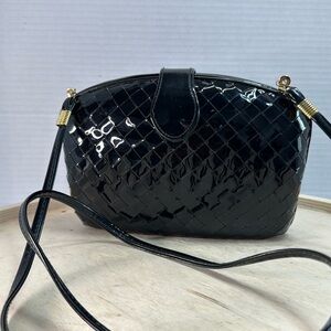 Vintage Black Woven Patent Leather Clutch/Crossbody Bag